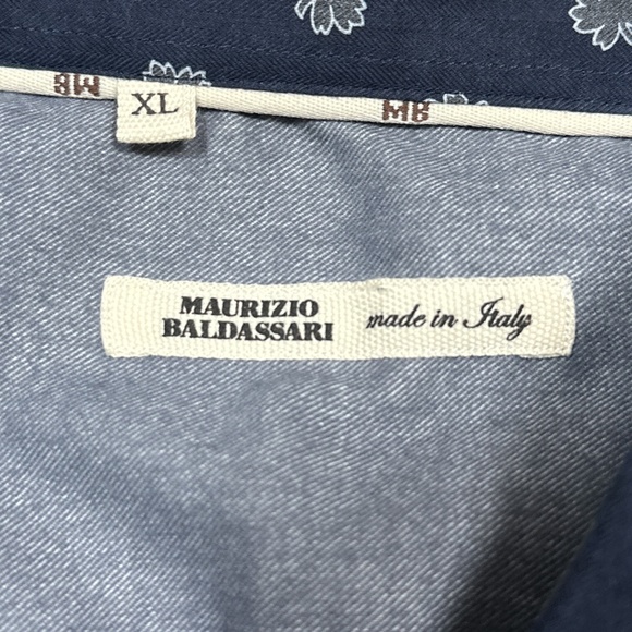 Maurizio Baldassari Soft Cotton Herringbone Floral Leaf Button Shirt Mens XL - Picture 7 of 9